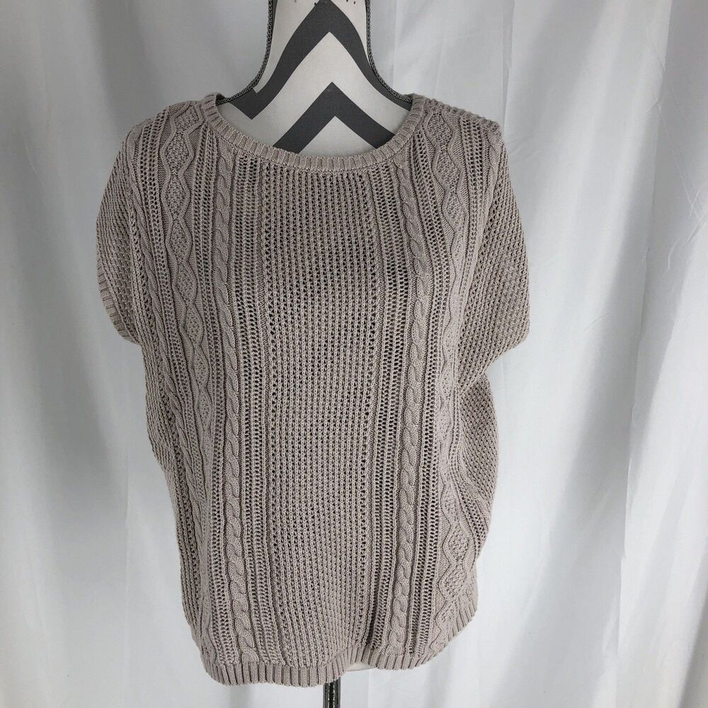 Dip Cable-Knit  Short Sleeve Round Neck Women's Pullover Sweater Size S